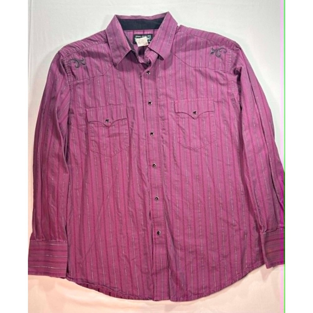 Wrangler Vintage 90s Embroidered Pearl Snap Western Rodeo Shirt Purple Stripe XL